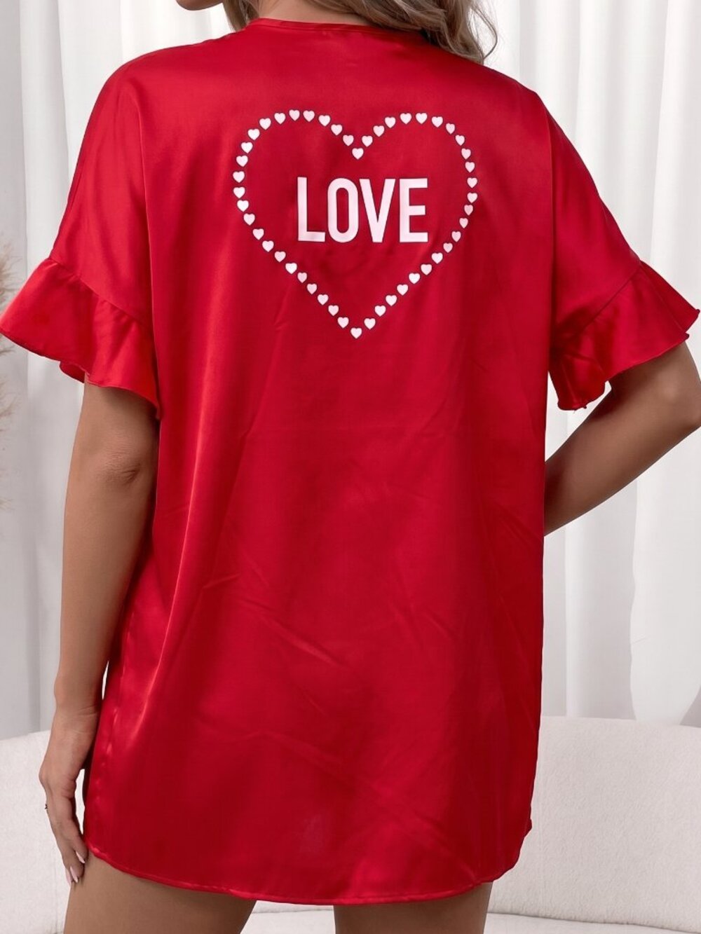 Victorias Secret Red Satin Coquette Flounce Love Heart Robe One Size Romantic PJ